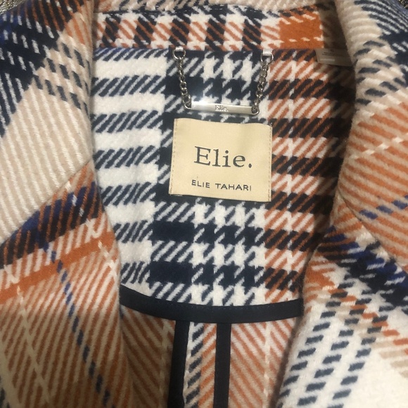 Elie Tahari Coat Cloverleaf Notch Lapel Jacket Spicy Sapphire Plaid Size 6 $70 - Picture 6 of 7